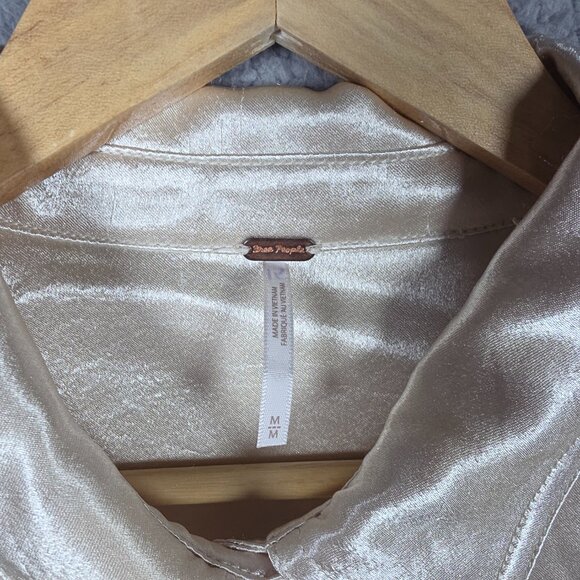 Free People Shirt Womens Size Medium Shooting For The Moon Button Down Satin - Picture 8 of 15